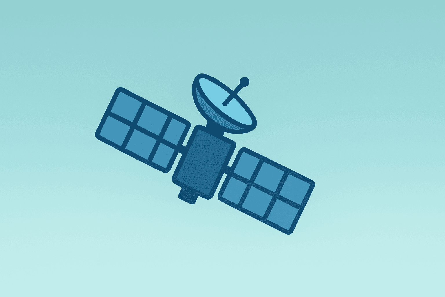 Flat filled vector of a satellite cluster constricting panels to evoke low public float and index-driven demand for SpaceX IPO.