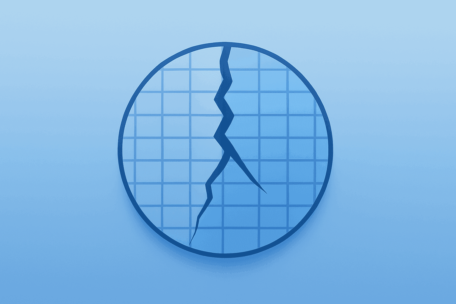 Minimal flat-vector chip die fracturing to symbolize the Arm Holdings downgrade and near-term execution and supply risks.