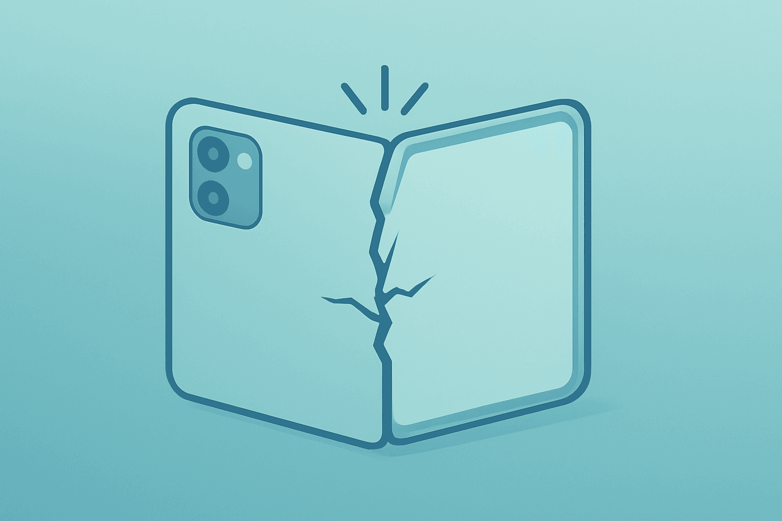 Flat vector of a folding smartphone with a stressed hinge to symbolize Apple foldable iPhone delay and supplier schedule risk.