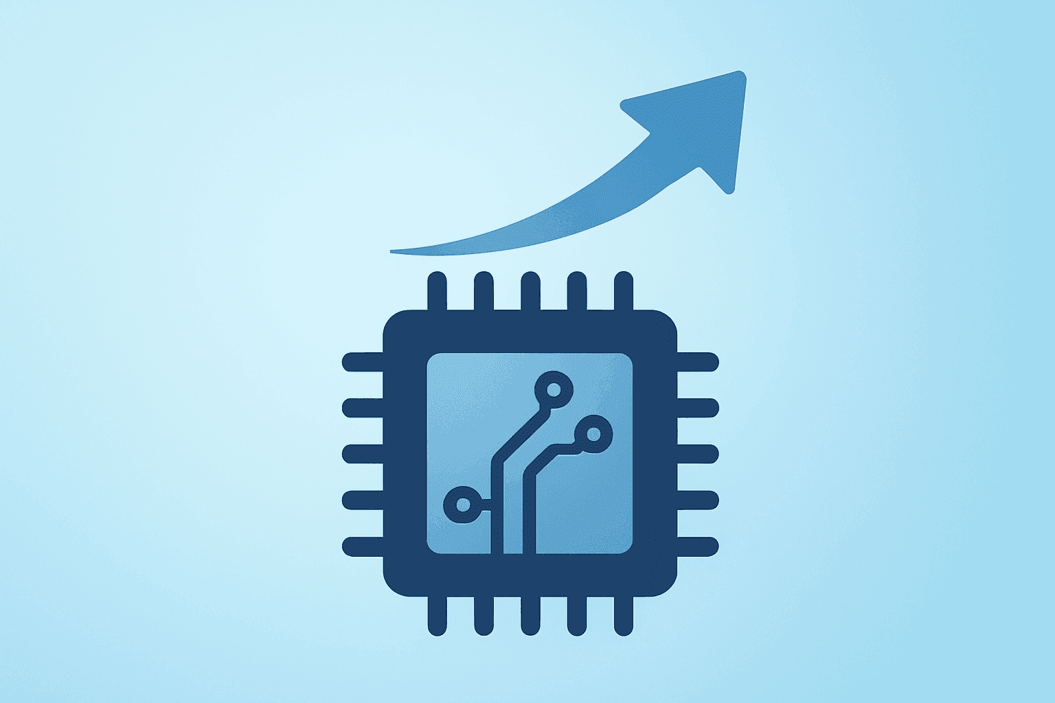 Flat filled vector of a semiconductor chip rising to symbolize Microchip Q4 results beat, stronger Q1 guide and dividend.