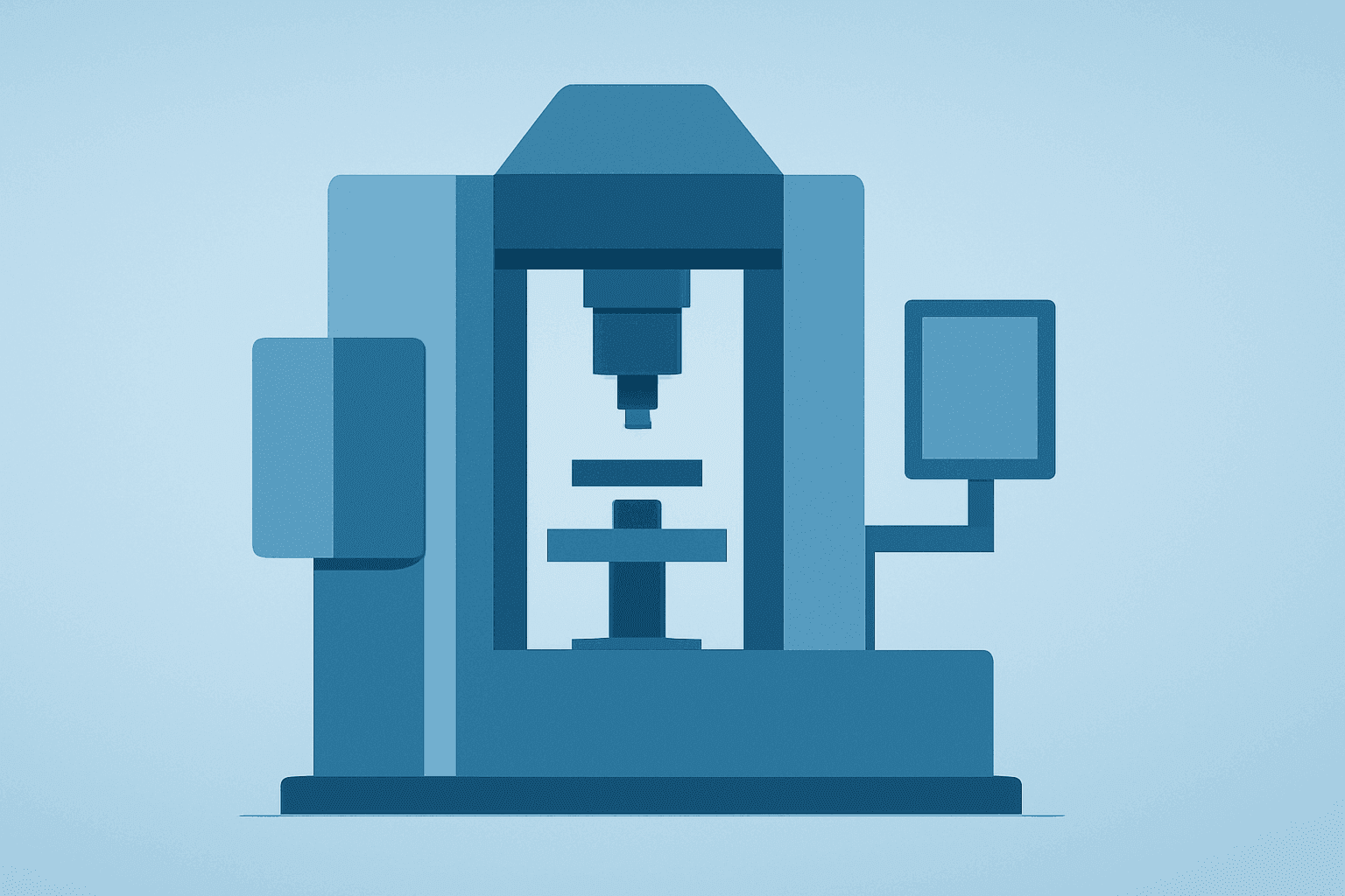Flat vector depiction of a large lithography tool silhouetted to illustrate ASML EUV China regulatory dispute and inventory